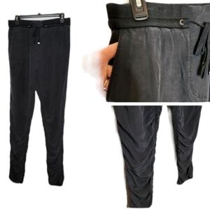 3.1 Phillip Lim black silk ruched joggers